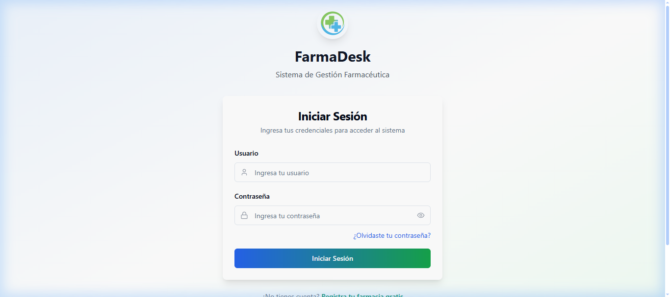 Captura del proyecto FarmaDesk Pharmacy System